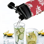 Red Retro Foliage, Hawaiian Flower - Insulated Water Bottle with Dual-Use Lid (18oz) Insulated Water Bottle with Dual-Use Lid (18oz) Printed Offshore Surf