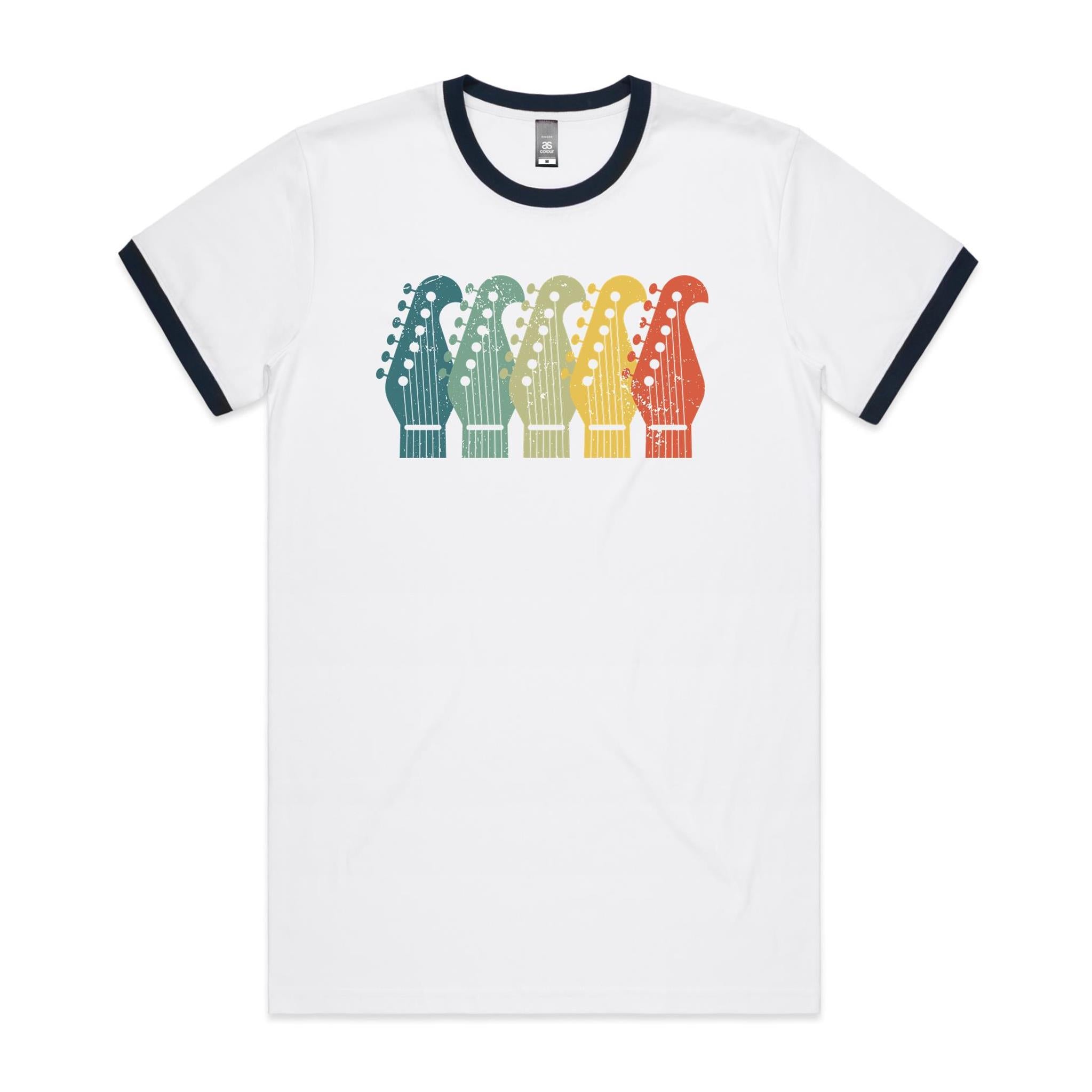Guitar Headstock - Staple Ringer Tee White Navy Ringer T-Shirt Music Printed In Australia