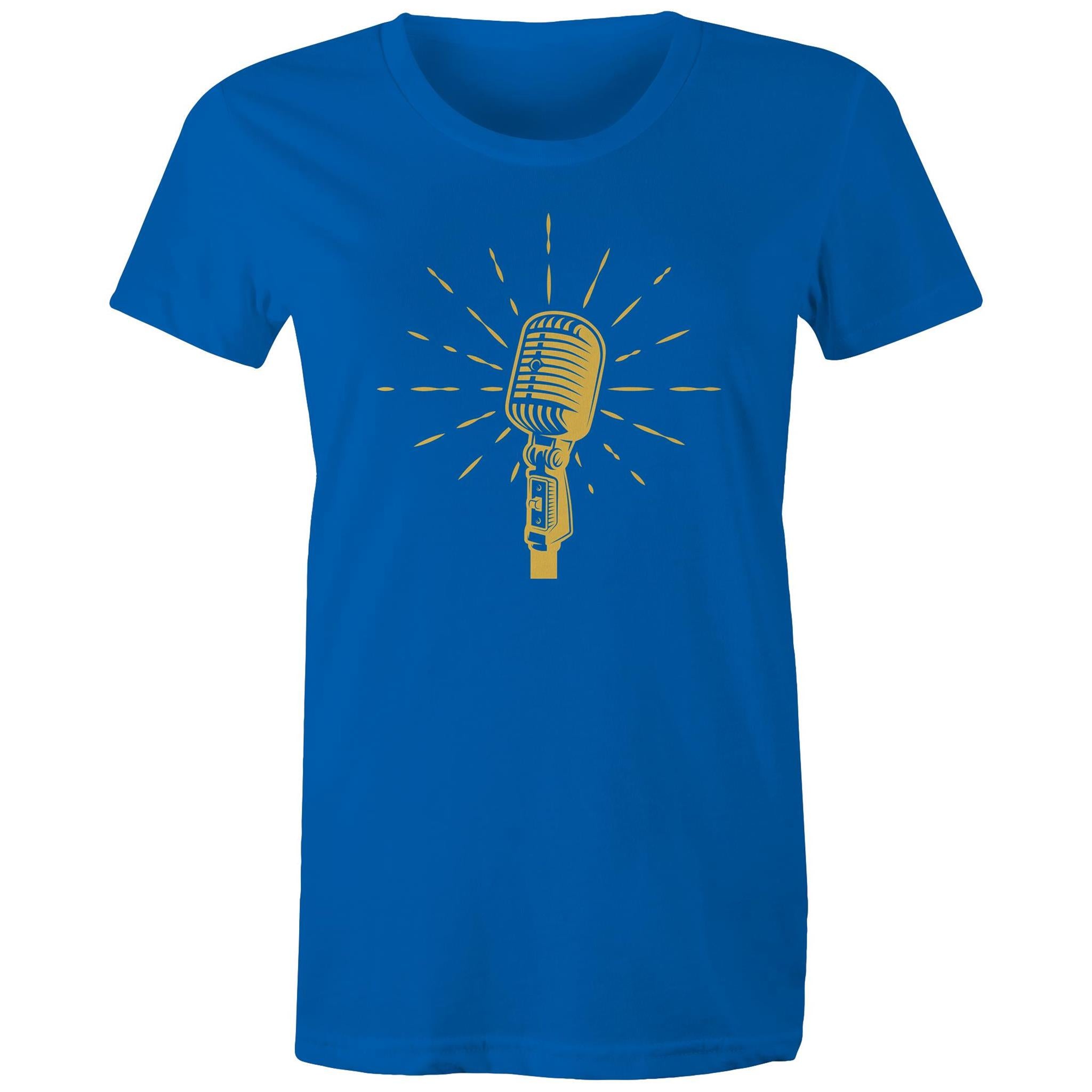 Retro Microphone - Womens T-shirt Bright Royal Womens T-shirt Music Printed In Australia Retro