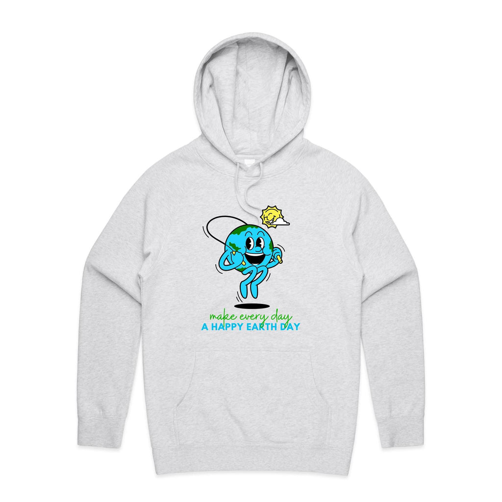 Make Every Day A Happy Earth Day - Mens Hoodie White Marle Mens Hoodie Environment Printed In Australia