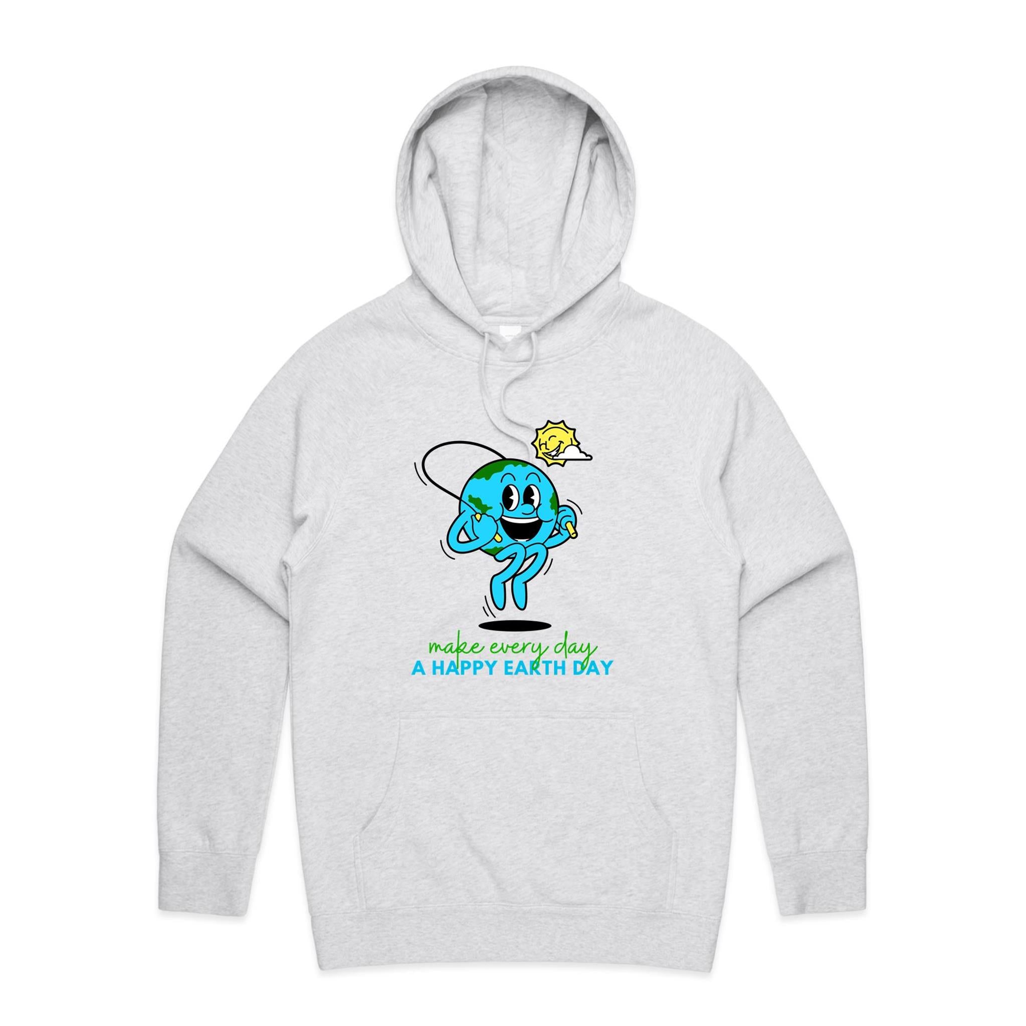 Make Every Day A Happy Earth Day - Mens Hoodie White Marle Mens Hoodie Environment Printed In Australia