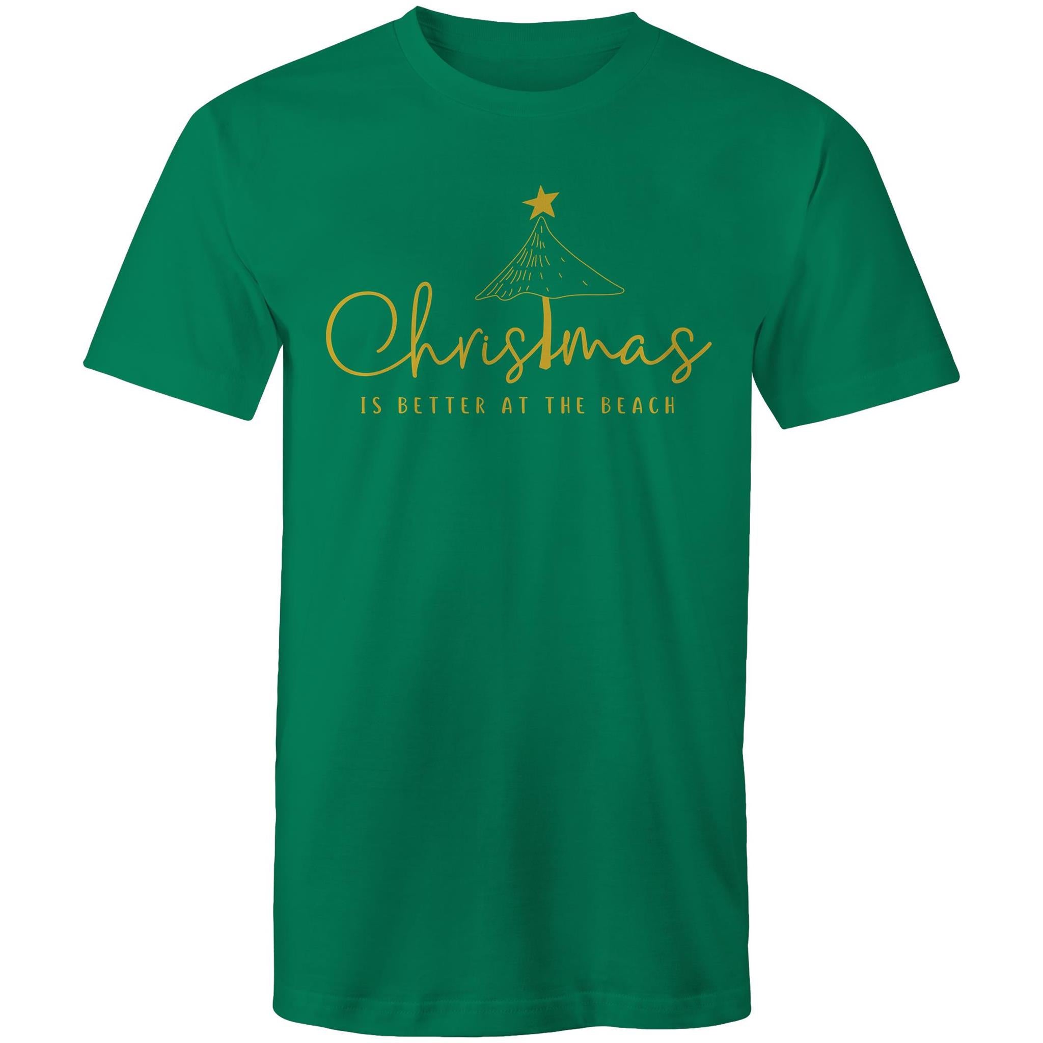 Christmas Is Better At The Beach - Mens T-Shirt Kelly Green Mens Christmas T-shirt Christmas Printed In Australia