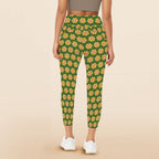 Yellow Flowers On Green Women's High Waist Pockets Yoga Leggings