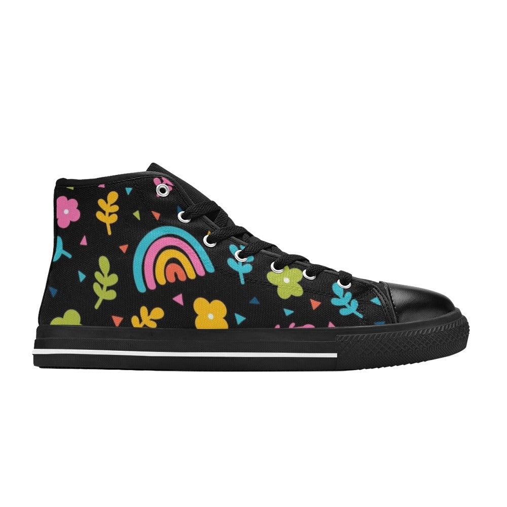 Rainbows And Flowers Women's High Top Canvas Shoes Womens Classic High Top Shoes Printed Offshore