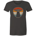 UFO, Retro Stripes - Womens T-shirt Charcoal Womens T-shirt Printed In Australia