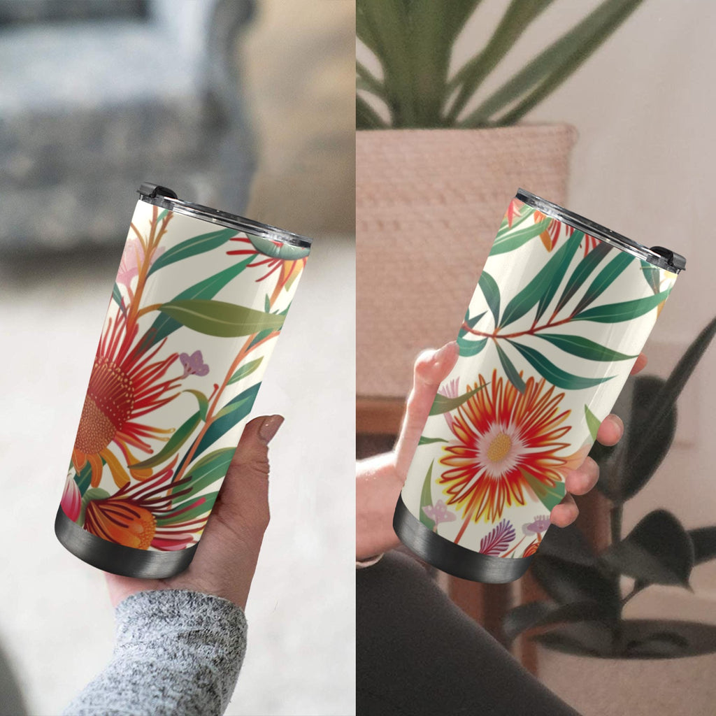 Native Flora - 20oz Mobile Tumbler with Lid (Black Lock) 20oz Travel Mug Plants Printed Offshore