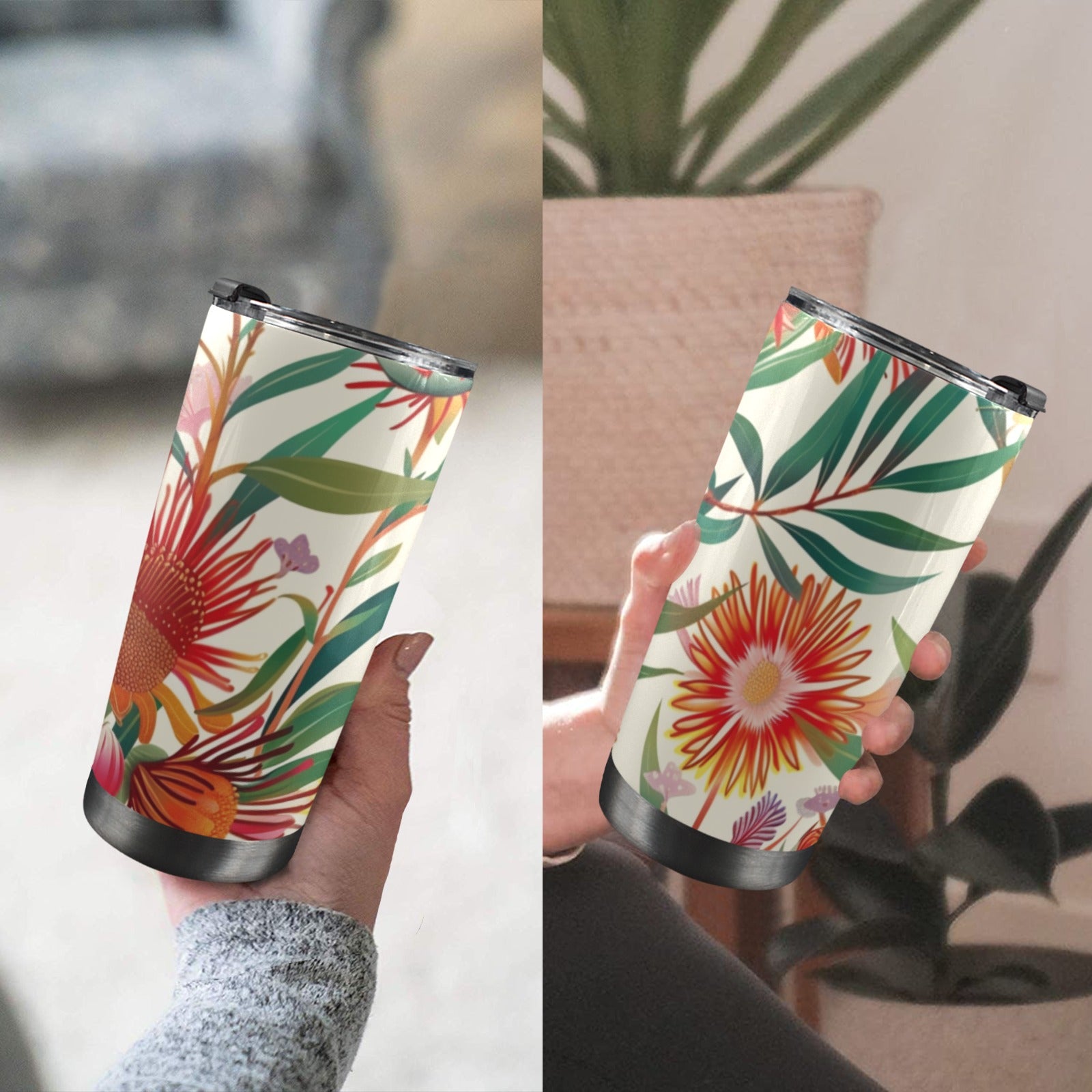 Native Flora - 20oz Mobile Tumbler with Lid (Black Lock) 20oz Travel Mug Plants Printed Offshore