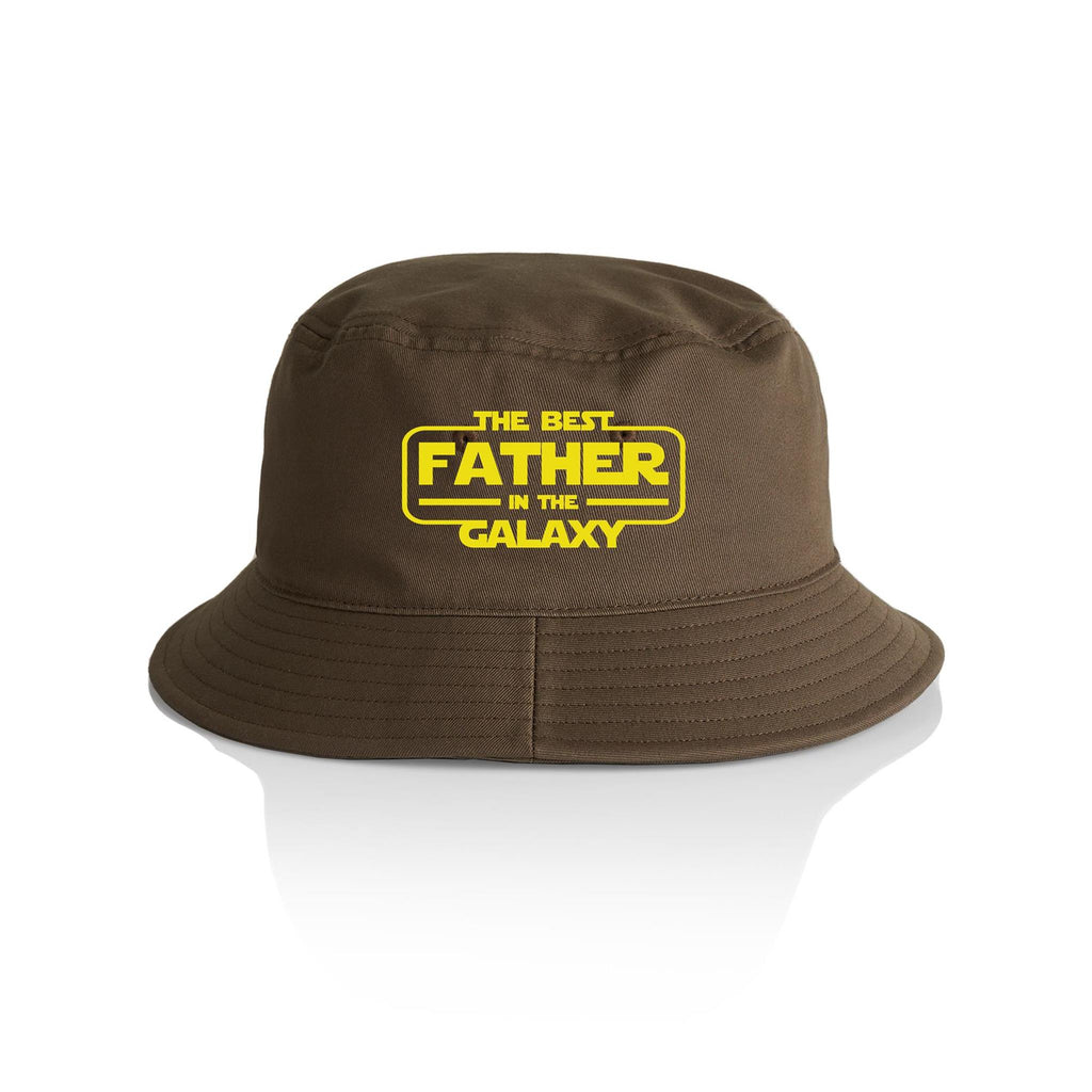 The Best Father In The Galaxy - AS Colour Bucket Hat Walnut One Size As Colour Bucket Hat Dad Printed In Australia Space
