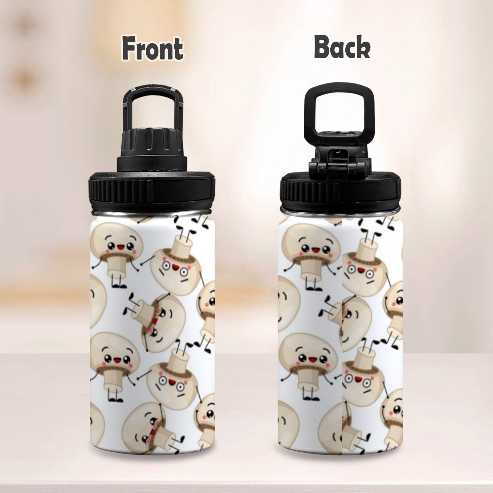 Cute Mushrooms Kids Water Bottle with Chug Lid (12 oz) Kids Water Bottle with Chug Lid Food Printed Offshore