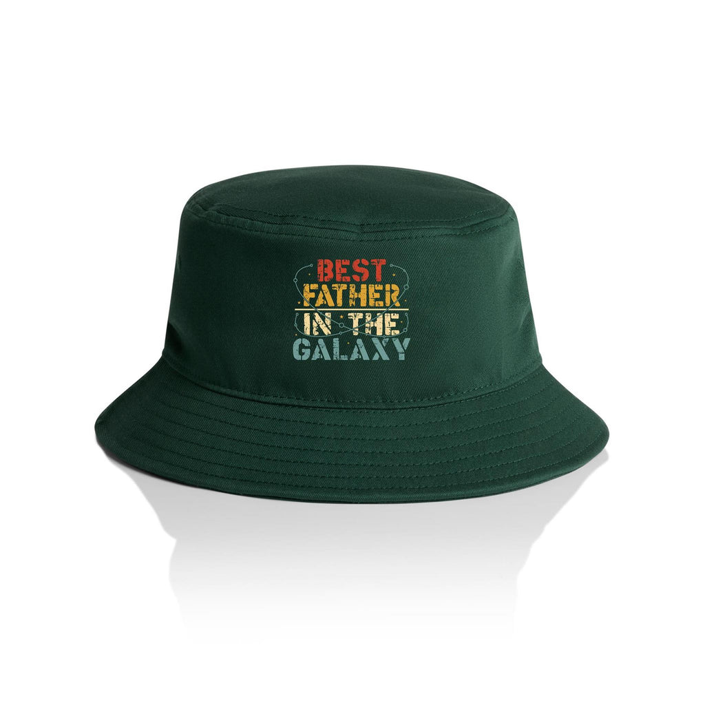 Best Father In The Galaxy - AS Colour Bucket Hat Forest Green One Size As Colour Bucket Hat Dad Printed In Australia Space