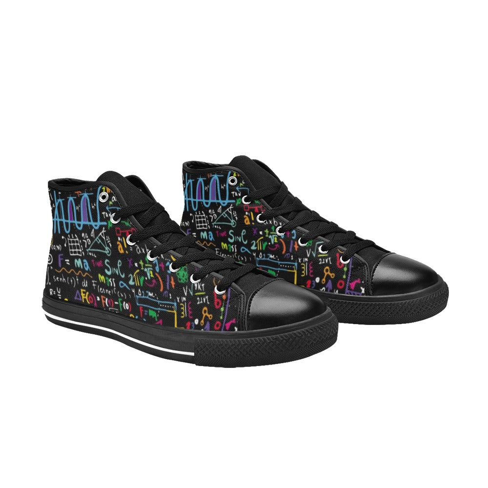 Math Scribbles - Kids High Top Canvas Shoes