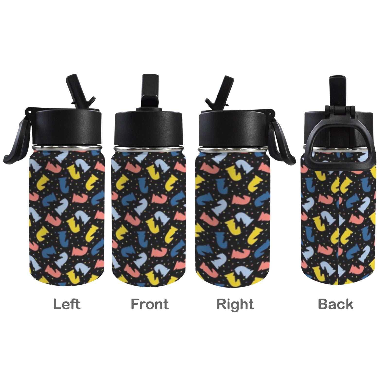 Colourful Chess Pattern 12oz Kids Water Bottle with Straw Lid