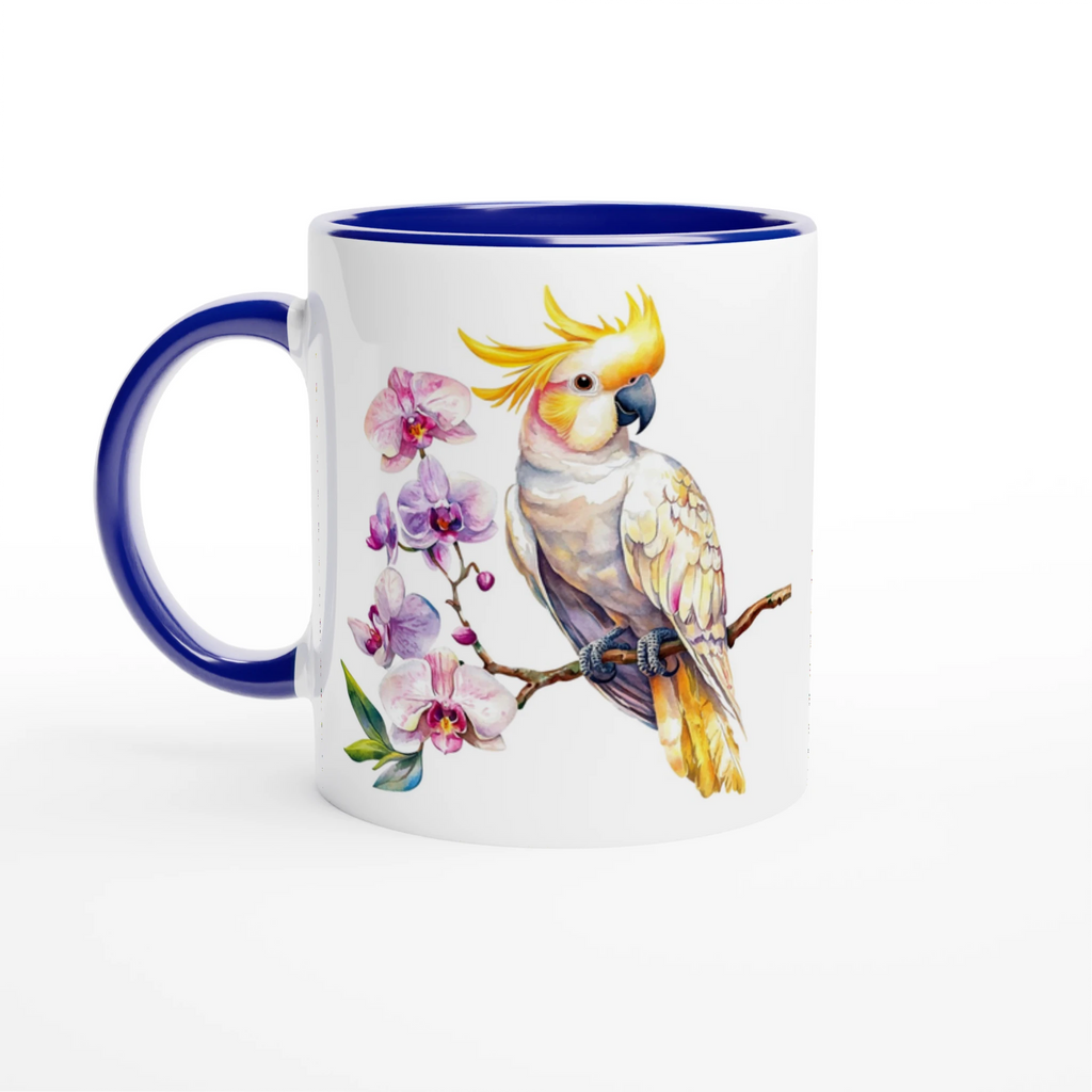 Cockatoo, Australian Birds - White 11oz Ceramic Mug with Colour Inside Ceramic Blue Colour 11oz Mug animal Globally Fulfilled