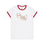 Barista - Women's Ringer Tee White Red Womens Ringer T-shirt Coffee Printed In Australia
