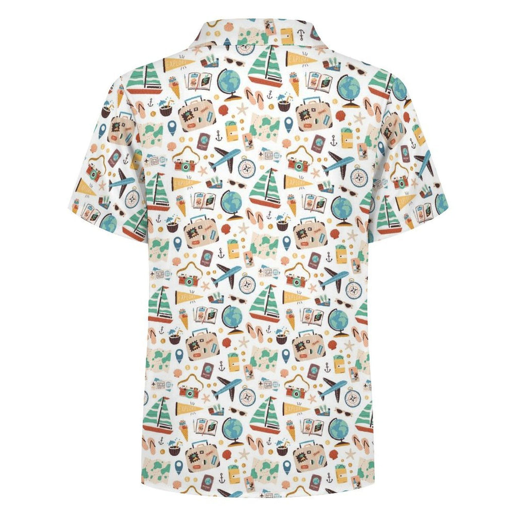 Travel And Explore Kids Youth Short Sleeve Button Up Shirt