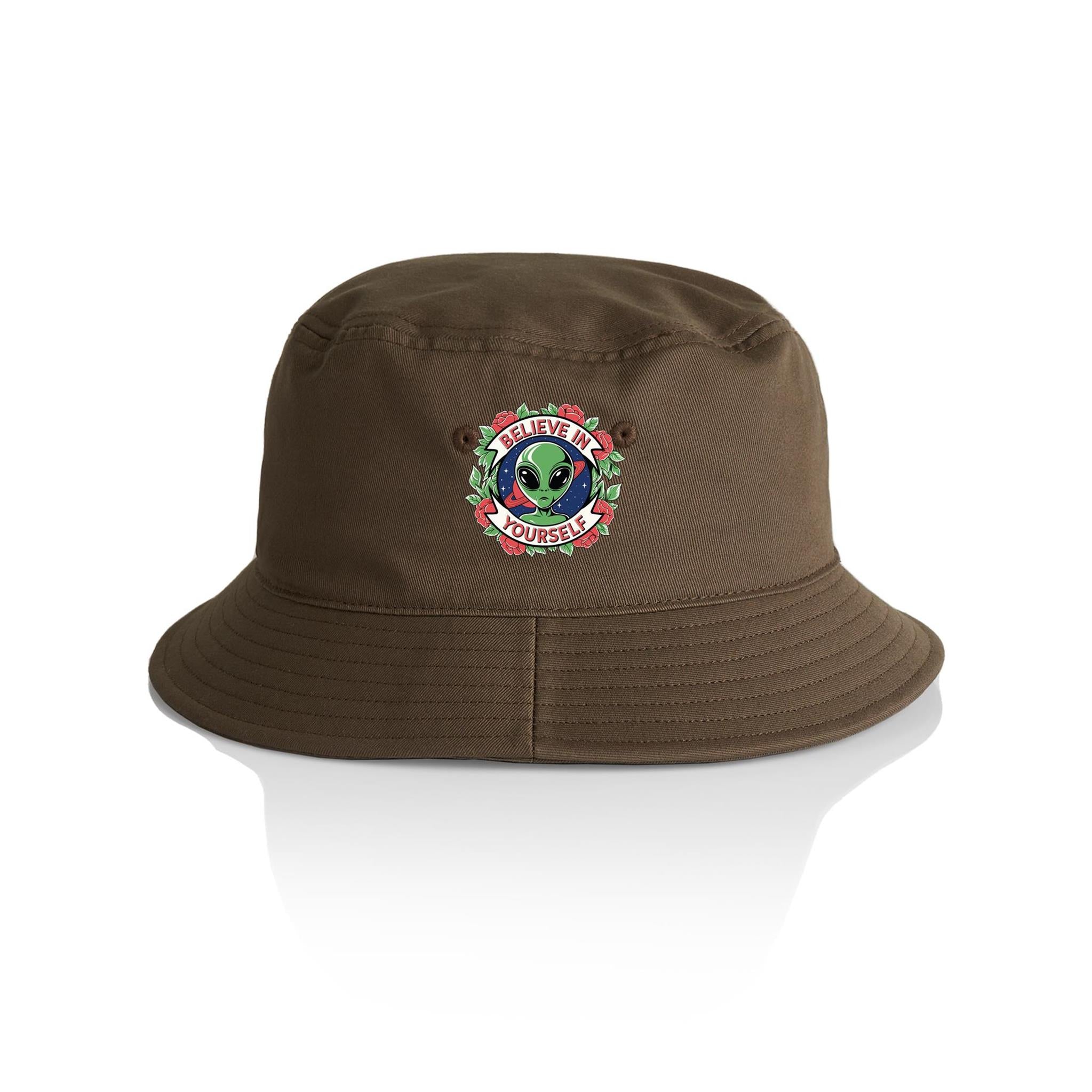 Believe In Yourself, Alien - AS Colour Bucket Hat Walnut One Size As Colour Bucket Hat Motivation Positivity Printed In Australia Sci Fi