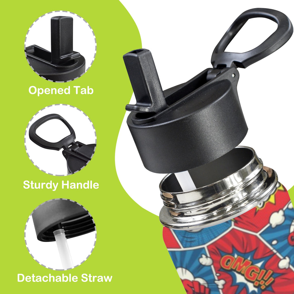 Comic Book 12oz Kids Water Bottle with Straw Lid