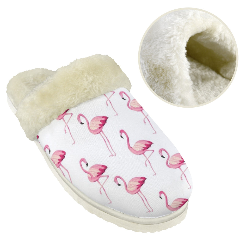 Flamingos Women's Fur Trim Thick-Sole Indoor Slippers Women's Fur Trimmed Slippers animal Printed Offshore