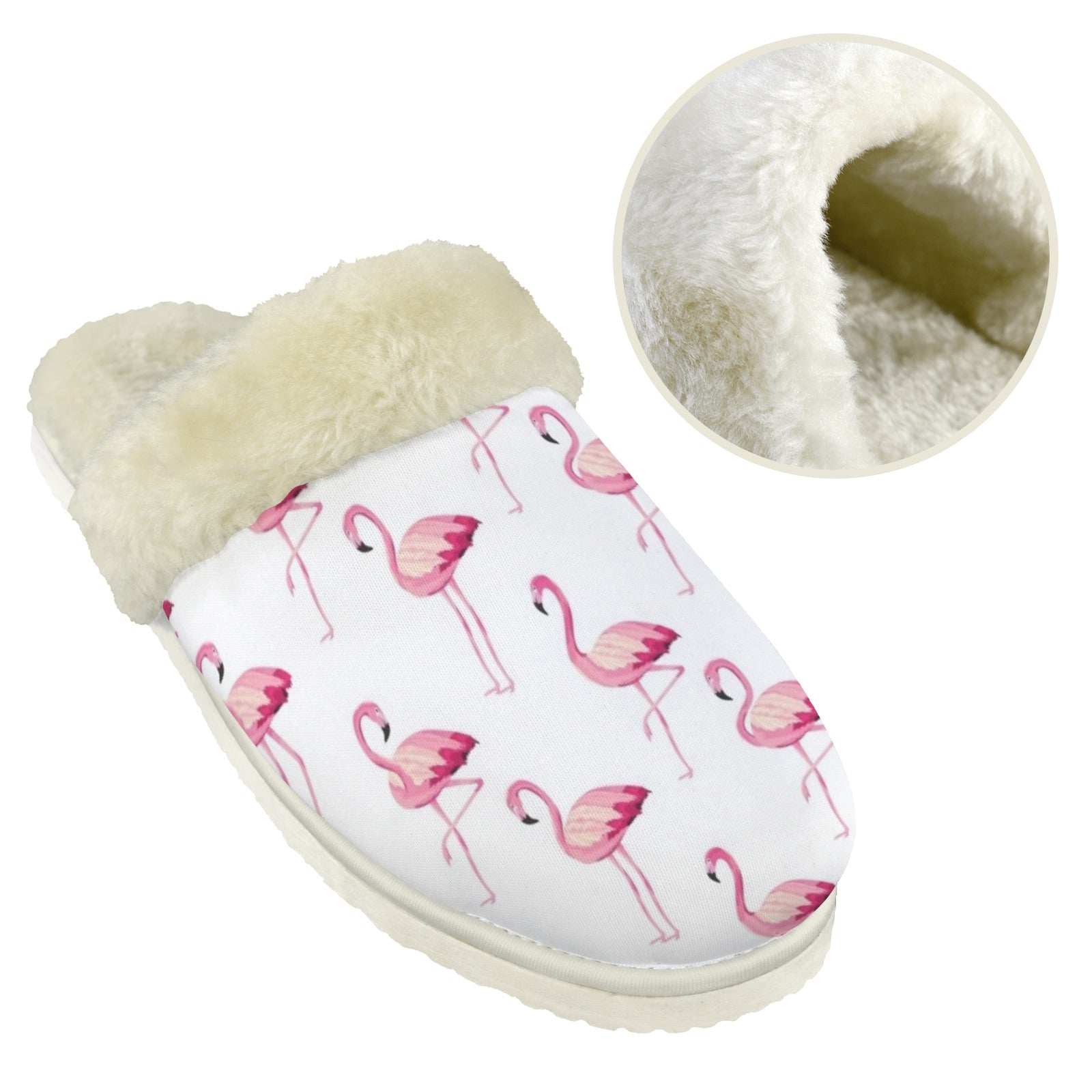 Flamingos Women's Fur Trim Thick-Sole Indoor Slippers Women's Fur Trimmed Slippers animal Printed Offshore