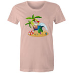 Summer Surf Santa - Womens T-shirt Pale Pink Womens Christmas T-shirt Christmas Printed In Australia