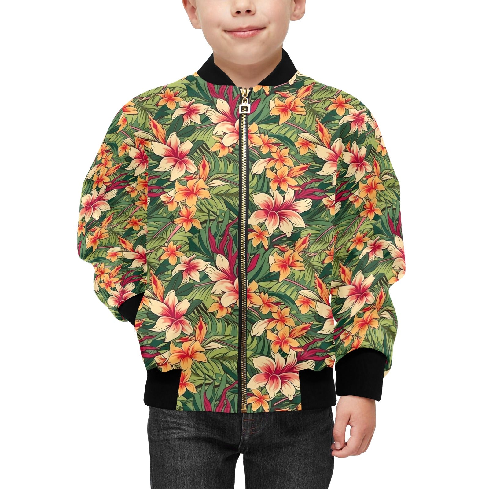 Vintage Hawaiian Floral Kids Bomber Jacket Kids Bomber Jacket Plants Printed Offshore