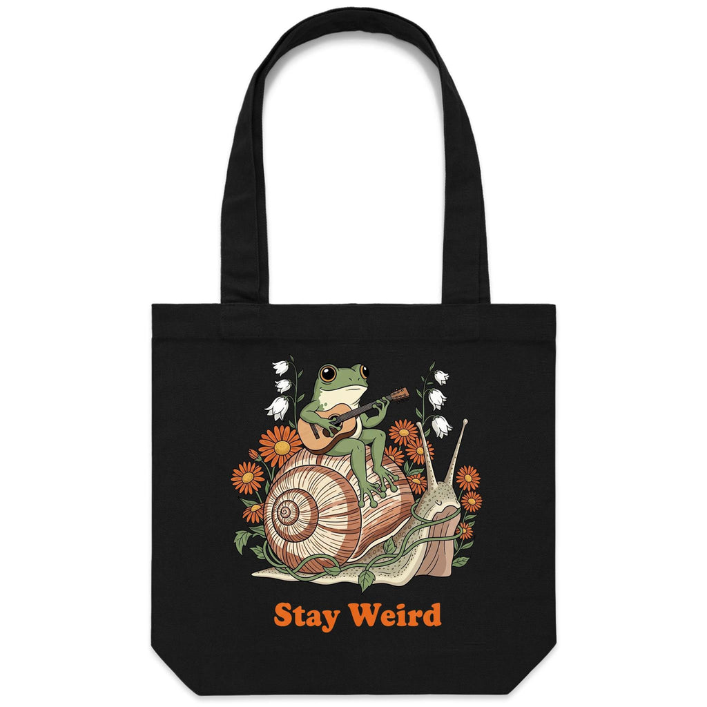 Stay Weird, Guitar Playing Frog On A Snail - Canvas Tote Bag