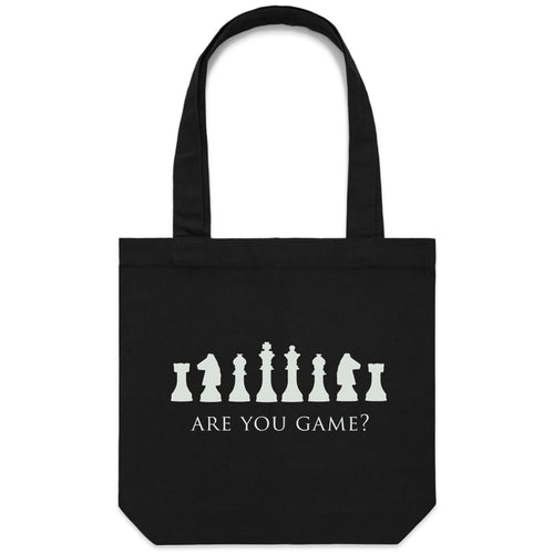 Are You Game, Chess - Canvas Tote Bag Black One Size Tote Bag Chess Games Printed In Australia