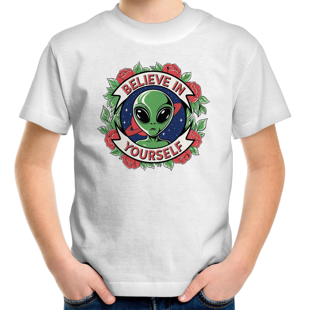 Believe In Yourself, Alien - Kids Youth T-shirt White Kids Youth T-shirt Motivation Positivity Printed In Australia Sci Fi