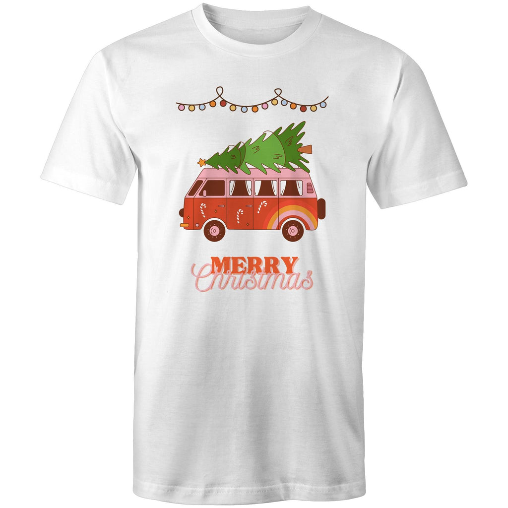 Christmas Tree On Hippy Van - Mens T-Shirt White Mens Christmas T-shirt Christmas Printed In Australia