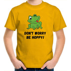 Don't Worry Be Hoppy, Frog - Kids Youth T-Shirt Gold Kids Youth T-shirt animal Printed In Australia