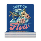 Just Go With The Flow, Turtle - Ceramic Coasters (Square) white Ceramic Coasters animal Printed Offshore