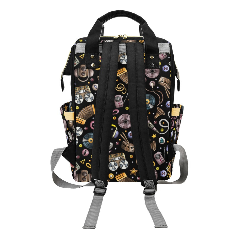 Retro Music Mix - Multi-Function Backpack, Nappy / Diaper Bag