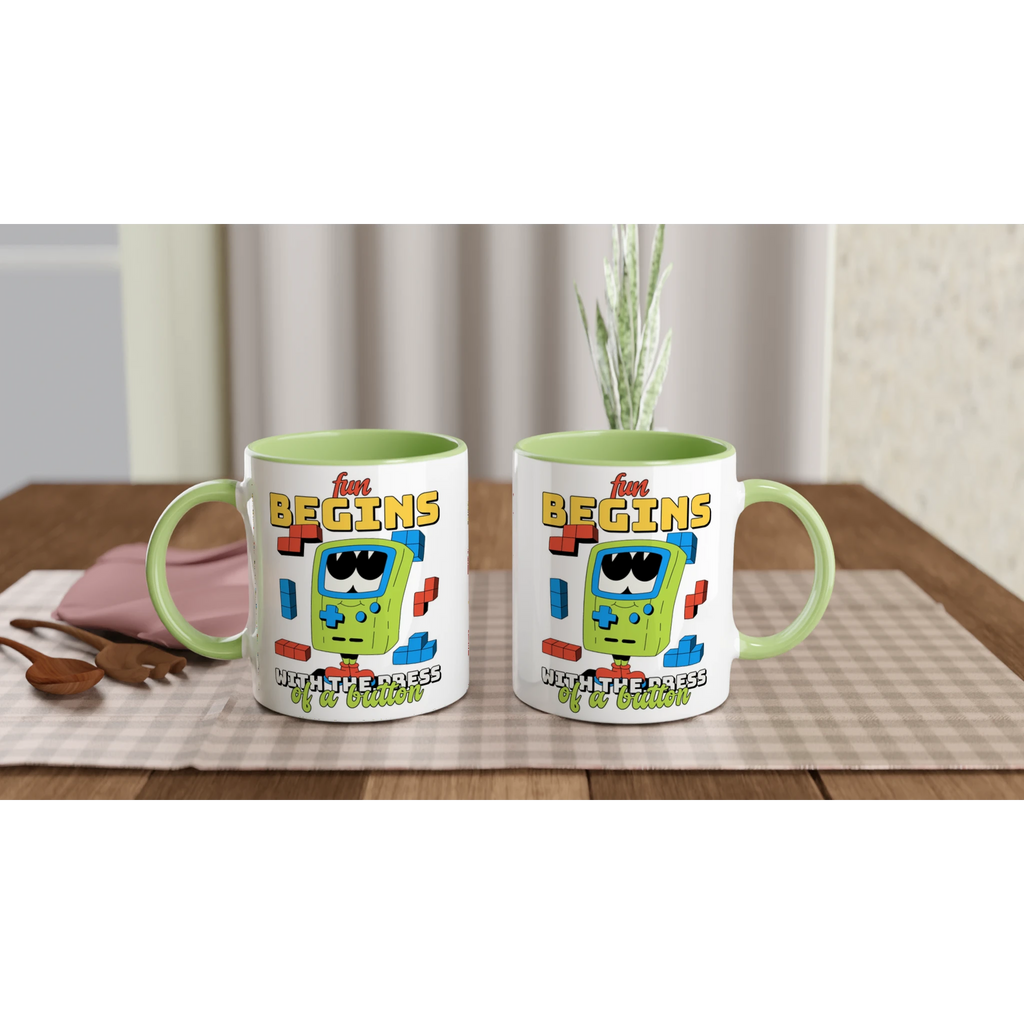 Personalised - Fun Begins With The Press Of A Button - White 11oz Ceramic Mug Personalised 11oz Mug customise Games Globally Fulfilled personalise