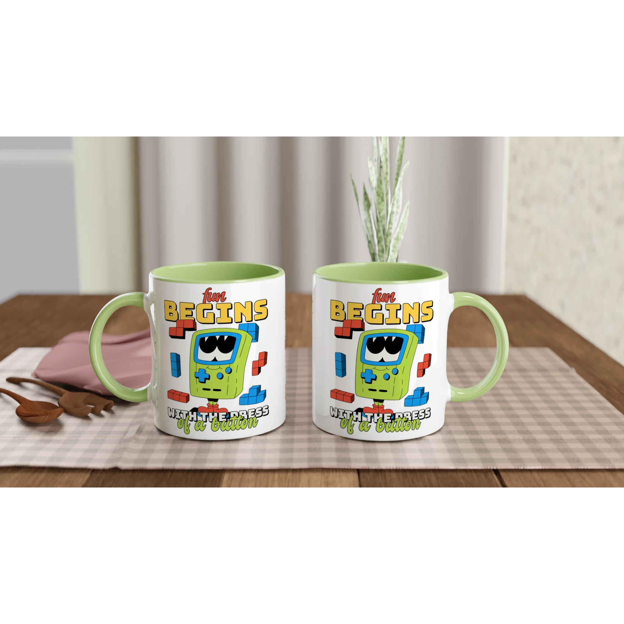 Personalised - Fun Begins With The Press Of A Button - White 11oz Ceramic Mug Personalised 11oz Mug customise Games Globally Fulfilled personalise