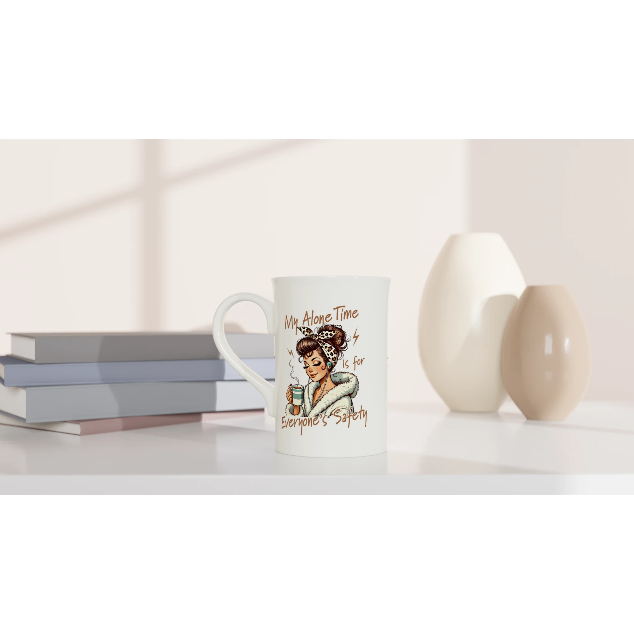Personalised My Alone Time Is For Everyone's Safety White 10oz Porcelain Slim Mug Personalised Porcelain Mug Globally Fulfilled