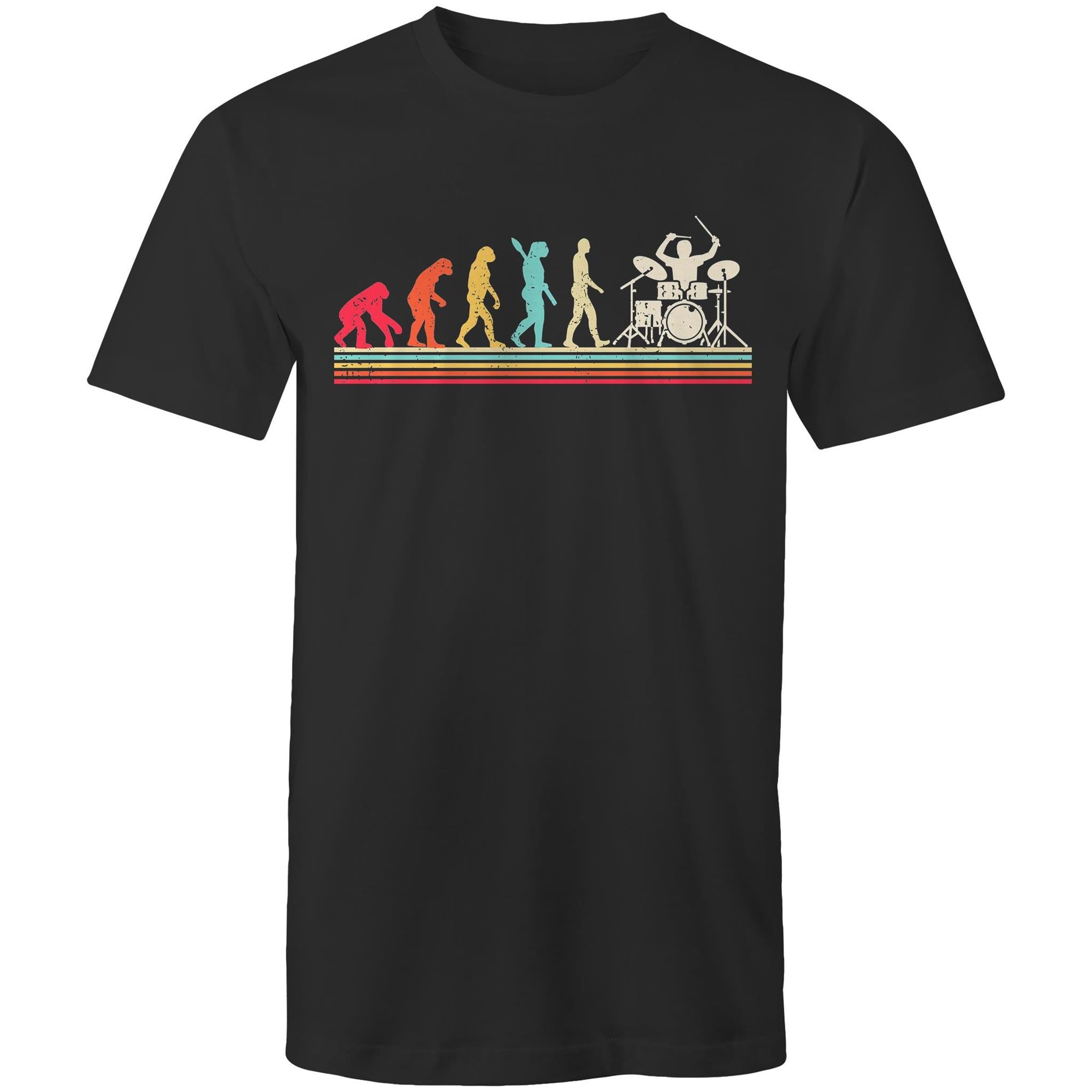 Drummer Evolution - Mens T-Shirt Black Mens T-shirt Music Printed In Australia
