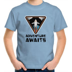Adventure Awaits, Spaceship - Kids Youth T-Shirt Carolina Blue Kids Youth T-shirt Printed In Australia Space