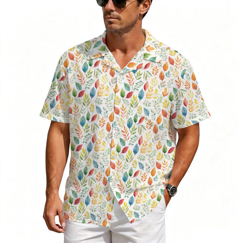 Autumn Leaves Men's Crinkle Hawaiian Shirt Men's Crinkle Hawaiian Shirt Plants Printed Offshore