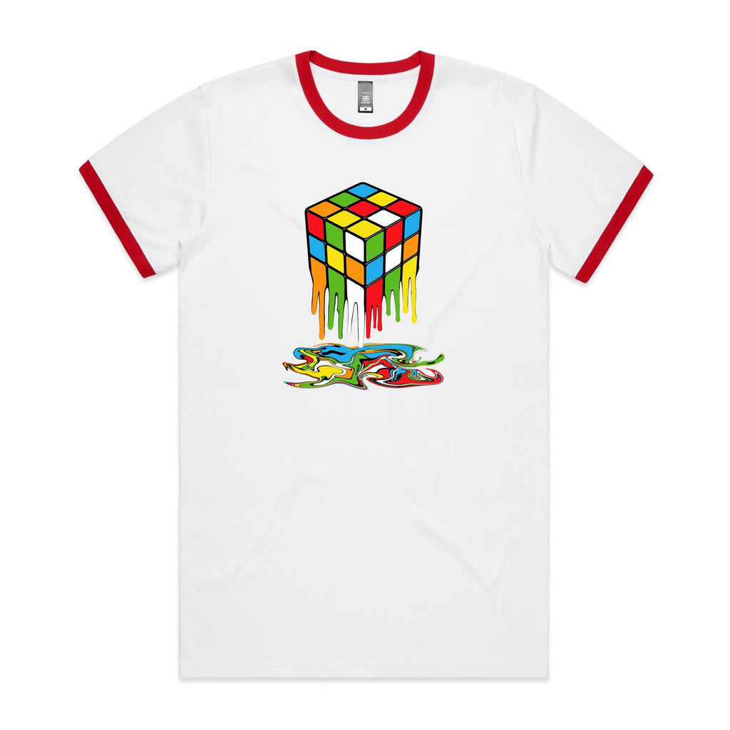 Melting Cube - Staple Ringer Tee White Red Ringer T-Shirt Games Printed In Australia