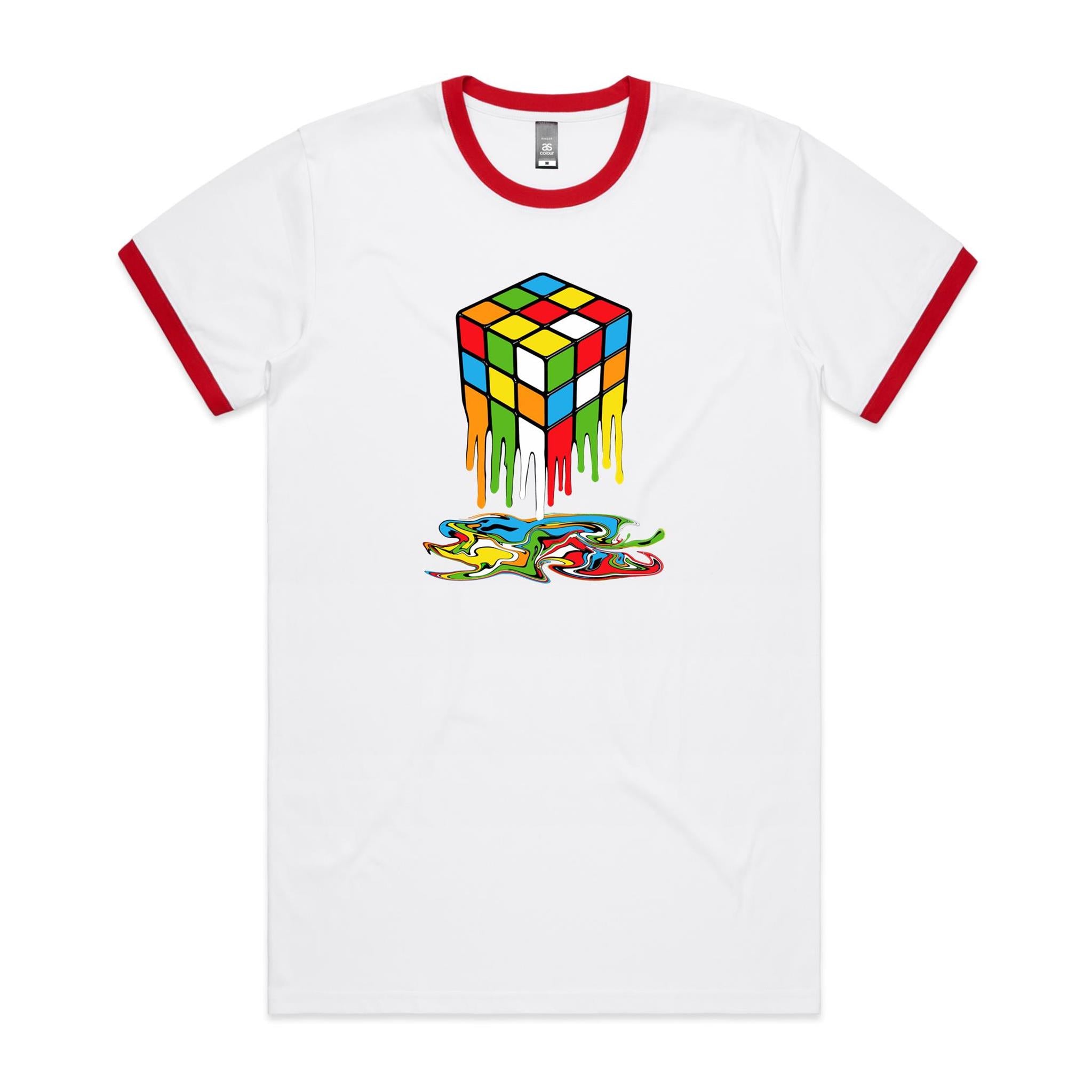 Melting Cube - Staple Ringer Tee White Red Ringer T-Shirt Games Printed In Australia