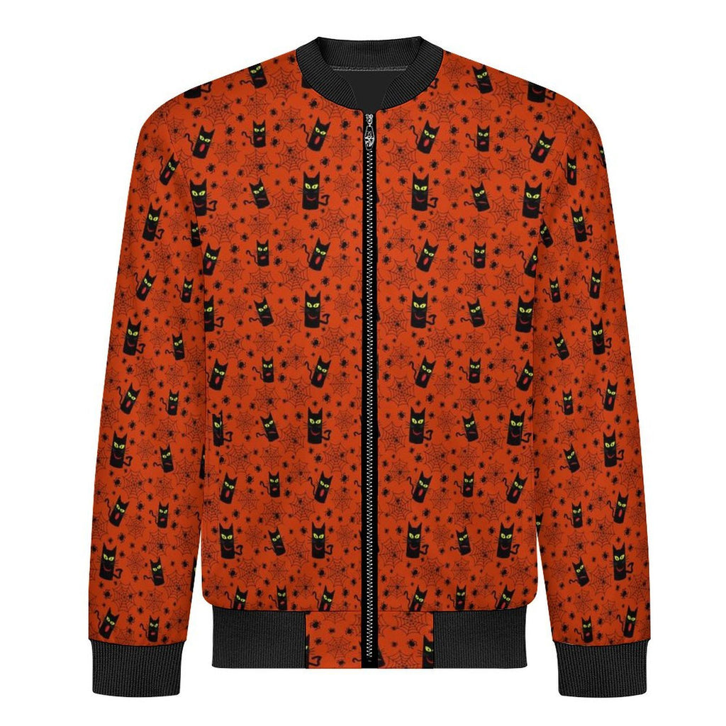 Halloween Black Cats Men's Casual Zip‑Up Bomber Jacket