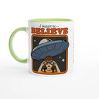 Personalise - I Want To Believe - White 11oz Ceramic Mug Ceramic Green Personalised Mug customise Globally Fulfilled personalise Sci Fi
