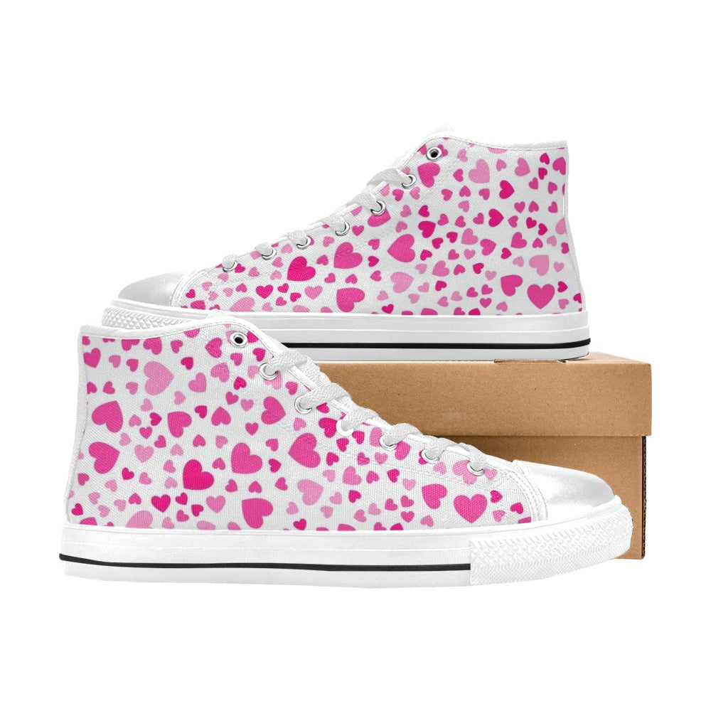 Pink Hearts On White - Kids' High Top Canvas Shoes Kids High Top Canvas Shoes Love Printed Offshore