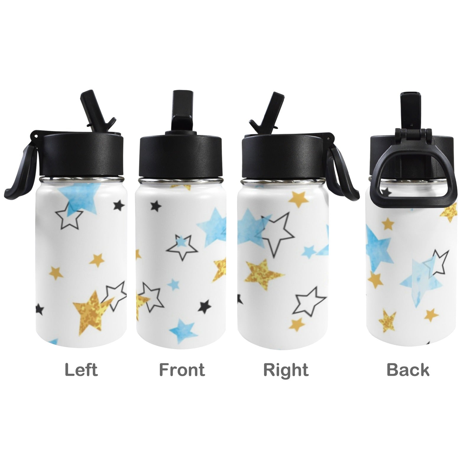 Stars In Blue And Gold 12oz Kids Water Bottle with Straw Lid