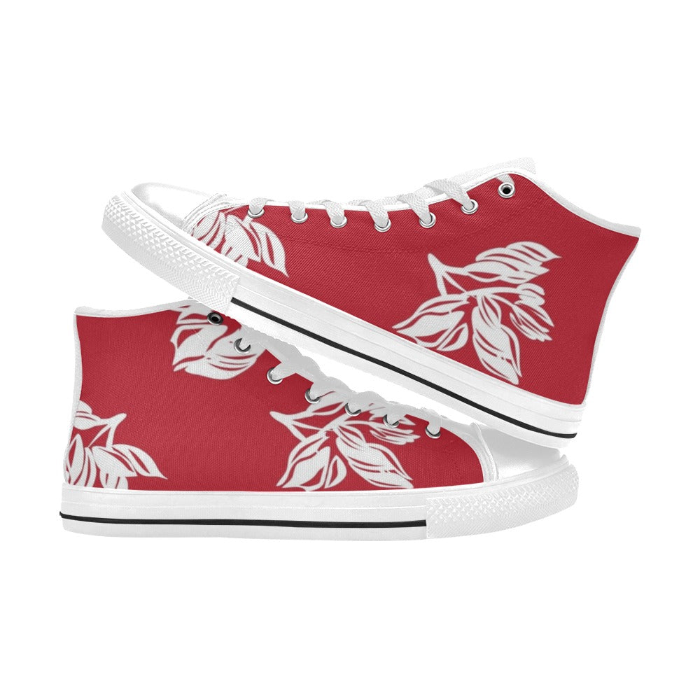 Red Retro Foliage, Hawaiian Flower - Men's High Top Canvas Shoes