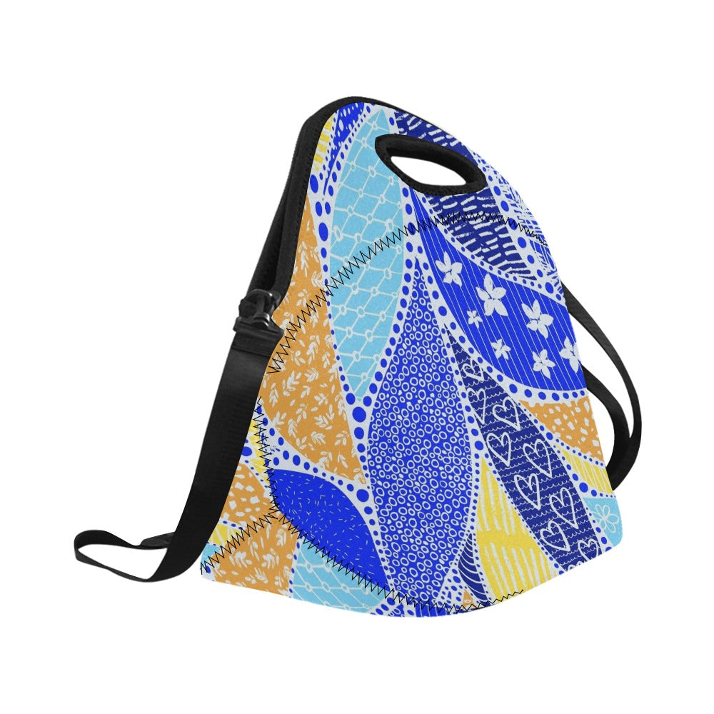 Blue Swirl Neoprene Lunch Bag/Large (Model 1669) Neoprene Lunch Bag Printed Offshore
