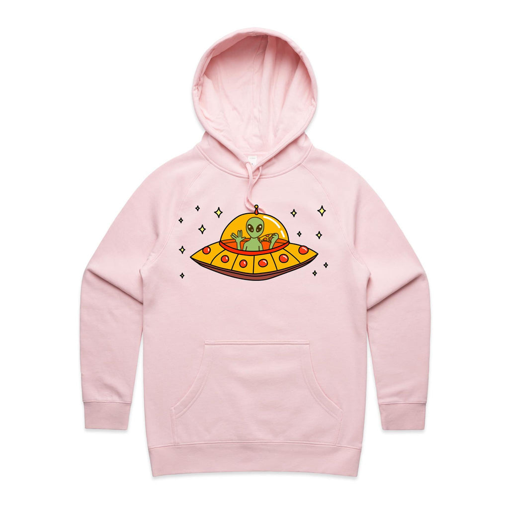 Alien Pizza - Womens Hoodie Pink Womens Hoodie Food Printed In Australia Sci Fi