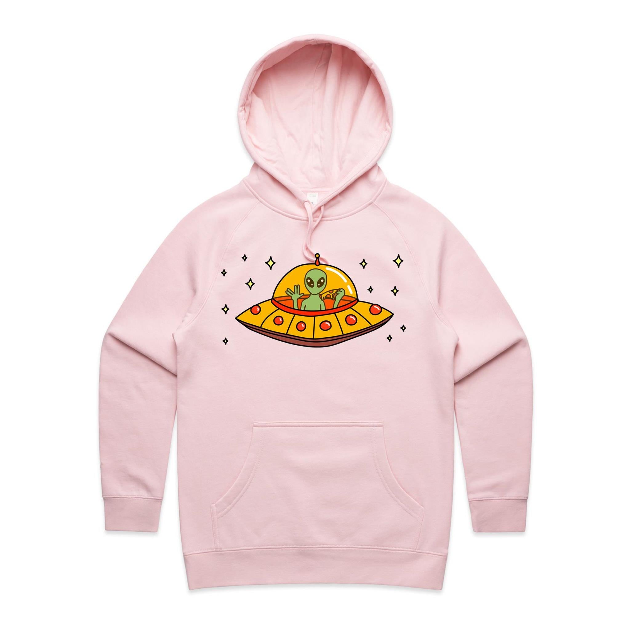 Alien Pizza - Womens Hoodie Pink Womens Hoodie Food Printed In Australia Sci Fi