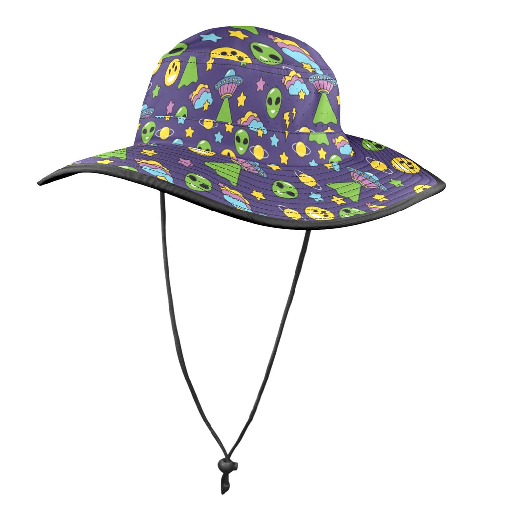 Groovy Alien And UFO Wide Brim Bucket Hat Wide Brim Bucket Hat Printed Offshore Sci Fi
