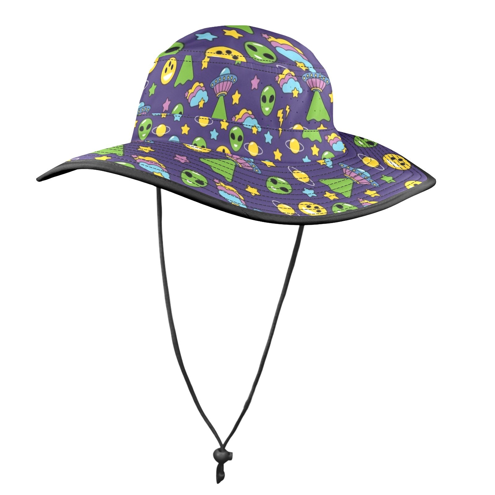 Groovy Alien And UFO Wide Brim Bucket Hat Wide Brim Bucket Hat Printed Offshore Sci Fi